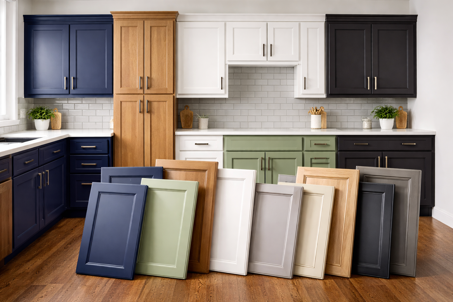 Kitchen cabinet painting project in Sioux City by Painting Pros showing freshly painted cabinets.
