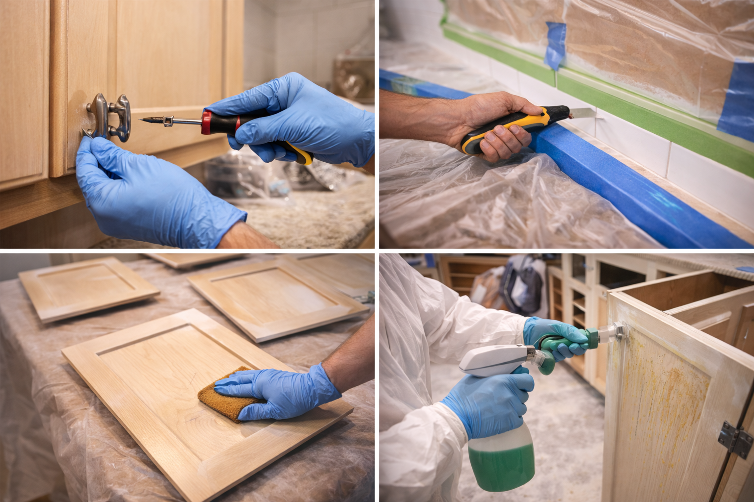 Four-step kitchen cabinet refinishing process