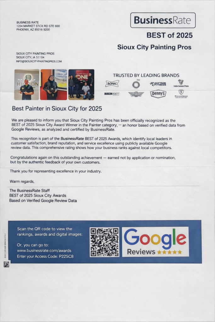 Best Painter in Sioux City 2025 award – Painting Pros