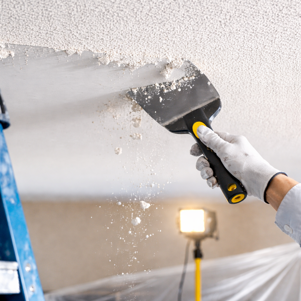 Professional sanding after popcorn removal in a South Sioux City home.
